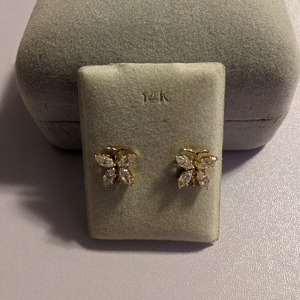 People's Jewelers Butterfly earrings: cubic zirconia set in 14k gold